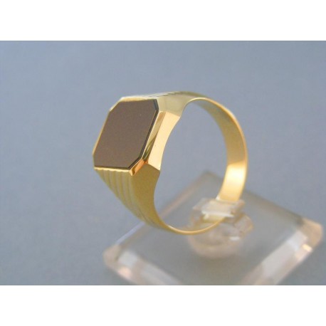 Vzorovaný pánsky prsteň žlté zlato kameň onyx