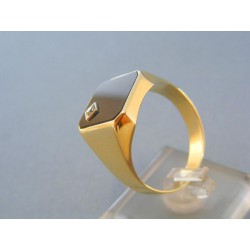 Zlatý pánsky prsteň žlté zlato čierný onyx malý zirkónik DP72744Z