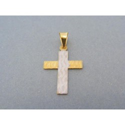Zlatý prívesok krížik dvojfarebné zlato vzorovaný DIK083V