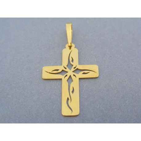 Prívesok krížik s ornamentami žlté zlato
