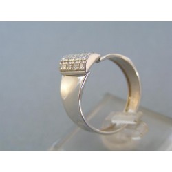 Zlatý dámsky prsteň moderný široký biele zlato zirkóny VP56310B