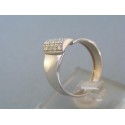 Zlatý dámsky prsteň moderný široký biele zlato zirkóny VP56310B