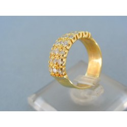 Zlatý dámsky prsteň široký žlté zlato tri rady kamienkov DP49454Z