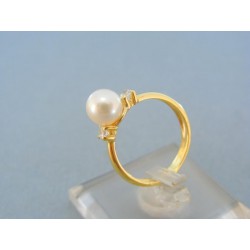 Zlatý dámsky prsteň čarovný žlté zlato ozdoba perla dva kamienky DP52233Z