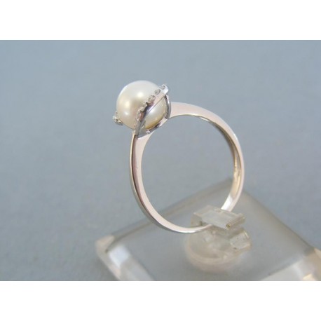 Dámsky prsteň biele zlato perla zirkóniky VP56252B
