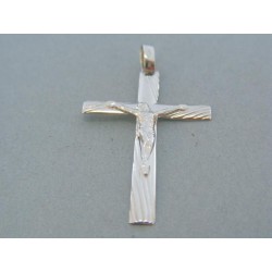 Vzorovaný prívesok krížik biele zlato ukrižovaný Ježiš VIK186B