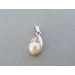 Zlatý prívesok biele zlato perla zirkón VI191Bgo