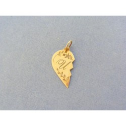 Zlatý prívesok tvar pol srdiečko písmeno U žlté zlato VI048Z