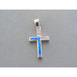 Strieborný prívesok krížik modrý opál kamienky DIKS283 925/1000 2.83g