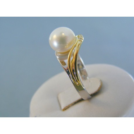 Zlatý dámsky prsteň žlté biele zlato perla DP56423V 14 karátov 585/1000 4.23g