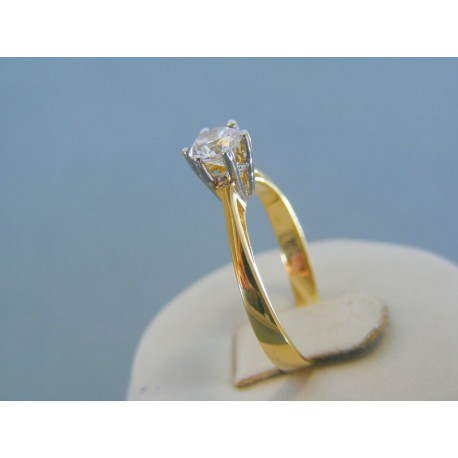 Zlatý dámsky prsteň žlté biele zlato zirkón v korunke DP60301V 14 karátov 585/1000 3.01g