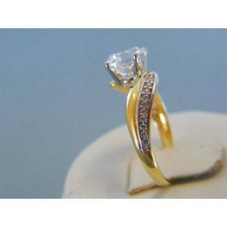 Zlatý dámsky prsteň žlté biele zlato zirkón v korunke DP55229V 14 karátov 585/1000 2.29g