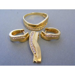 Zlatá súprava prívesok prsteň náušnice žlté zlato zirkóny DS862Z 14 karátov 585/1000 8,62g