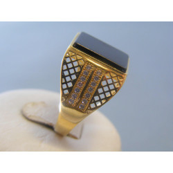Zlatý pánsky prsteň onyx zirkóny žlté zlato VP65767Z 14 karátov 585/1000 7,67g