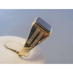 Zlatý pánsky prsteň onyx zirkóny žlté zlato DP64624Z 14 karátov 585/1000 6,24g
