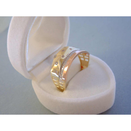 Výrazný dámsky zlatý prsteň viacfarebné zlato zirkóny DP64361V 14 karátov 585/1000 3,61 g