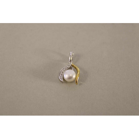 Pozlatený strieborný dámsky prívesok perla, zirkóny VIS179 925/1000 1,79g