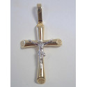 Zlatý prívesok križ s Ježišom viacfarebné zlato zirkóny DI317V 14 karátov 585/1000 3,17 g