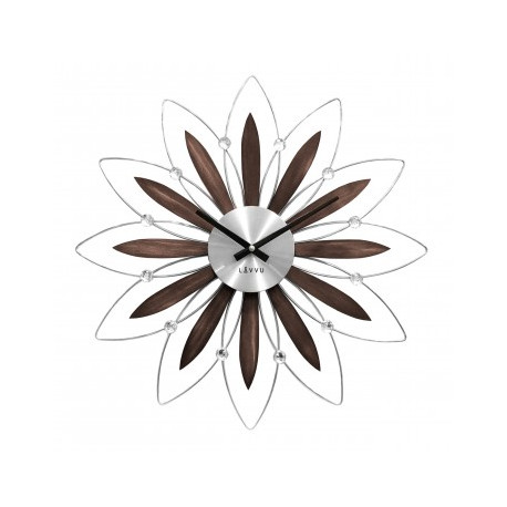 Drevené strieborné hodiny LAVVU CRYSTAL Flower LCT1110