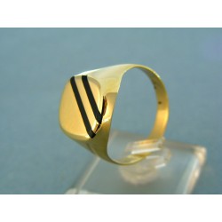 Zlatý pánsky prsteň žlté zlato dva čierne prúžky VP69265ZP