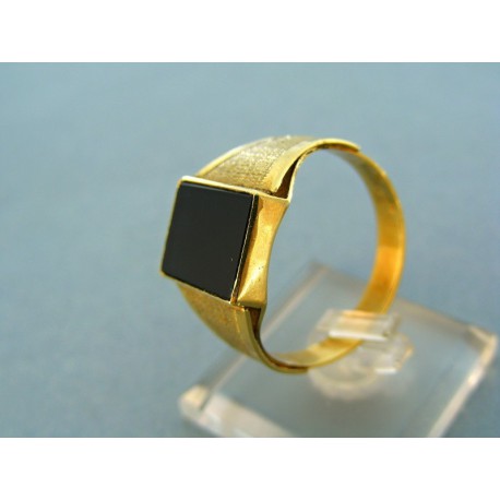 Zlatý pánsky prsteň žlté zlato kameň hranatý onyx