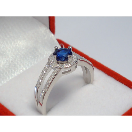Žiarivý dámsky prsteň modrý zirkón ródium DPS60357 925/1000 3,57 g