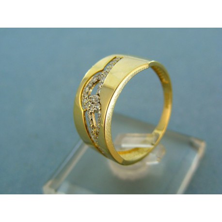 Moderný prsteň žlté zlato vzor s kamienkami