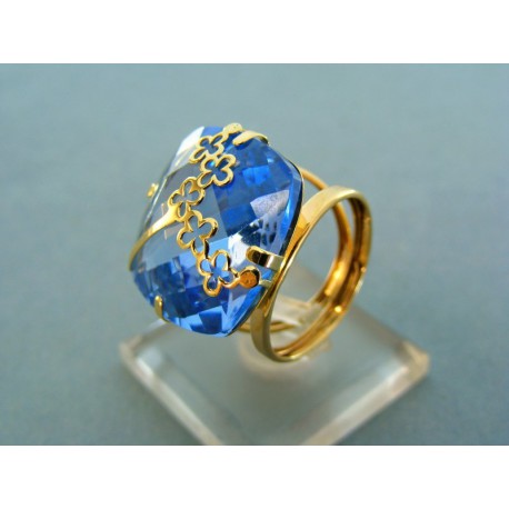 Elegantný prsteň s veľkým modrým zirkónom žlté zlato