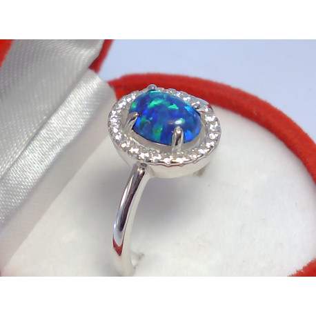 Ródiovaný dámsky strieborný prsteň modrý opál ,zirkóny VPS57263 925/1000 2,63 g