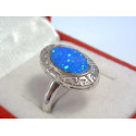 Dámsky strieborný prsteň s modrým opálom, ródium DPS55357 925/1000 3,57g