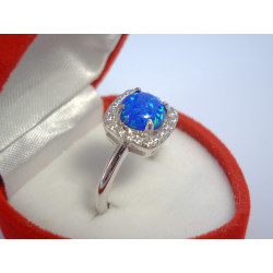Ródiovaný dámsky strieborný prsteň modrý opál ,zirkóniky VPS53275 925/1000 2,75 g