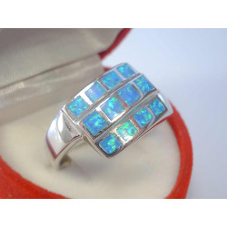 Zaujímavý dámsky zdobený prsteň modrý opál,ródium VPS63644 925/1000 6,44 g