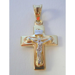 Zlatý prívesok kríž s Ježišom viacfarebné zlato VI102V 14 karátov 585/1000 1,02 g