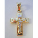 Zlatý prívesok kríž s Ježišom viacfarebné zlato VI102V 14 karátov 585/1000 1,02 g