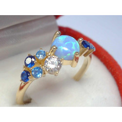 Dámsky zlatý prsteň modré kamienky,opál VP54229Z žlté zlato 14 karátov 585/1000 2,29 g