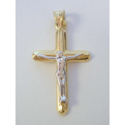 Zlatý prívesok krížik s Ježišom žlto biele zlato DI097V 14 karátov 585/1000 0,97 g