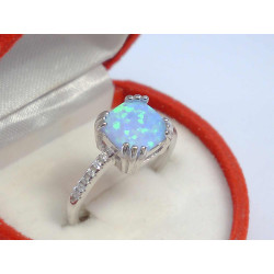Zaujímavý dámsky strieborný prsteň modrý opál zirkóny ródium VPS52238 925/1000 2,38 g