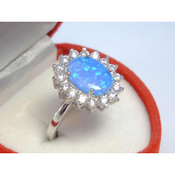 Dámsky strieborný prsteň s modrým opálom ródium zirkóny VPS54265 925/1000 2,65 g