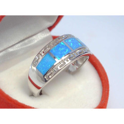 Výrazný dámsky strieborný prsteň modrý opál ródium VPS63468 925/1000 4,68 g
