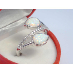 Zaujímavý dámsky strieborný prsteň biely opál zirkóniky ródium VPS63428 925/1000 4,28 g