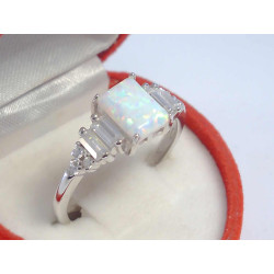 Ródiovaný dámsky strieborný prsteň biely opál číre zirkóny VPS62325 925/1000 3,25 g