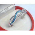 Dámsky strieborný prsteň modrý opál kamienky ródium VPS62298 925/1000 2,98 g