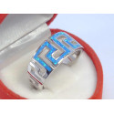 Výrazný dámsky strieborný prsteň modrý opál grécky vzor ródium VPS60416 925/1000 4,16 g