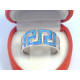Výrazný dámsky strieborný prsteň modrý opál grécky vzor ródium VPS60416 925/1000 4,16 g