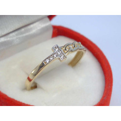 Zlatý dámsky prsteň zaujímavý vzhľad písmeno T viacfarebné zlato zirkóny VP58125V 14 karátov 585/1000 1,25 g