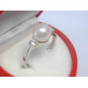 Zlatý dámsky prsteň perlička zirkóny biele zlato DP57290B 14 karátov 585/1000 2,90 g