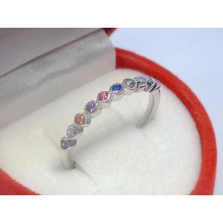 Jemný strieborný ródiovaný prsteň farebné kamienky VPS52121 925/1000 1,21 g