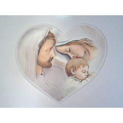 Drevený strieborný maľovaný obraz Svätá rodina srdce V-05187217.1