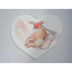 Drevený strieborný maľovaný obraz krst v tvare srdca V-055225R