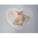 Drevený strieborný maľovaný obraz krst v tvare srdca V-055225R